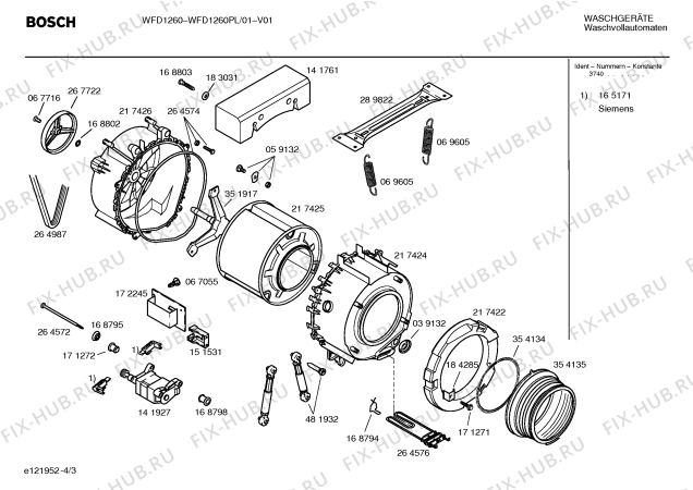 Схема №1 WFD1260PL BOSCH WFD 1260 с изображением Кнопка для стиралки Bosch 00184264