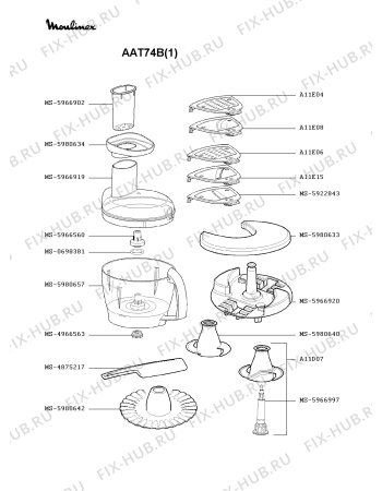 Взрыв-схема кухонного комбайна Moulinex AAT74B(1) - Схема узла RP000189.9P3