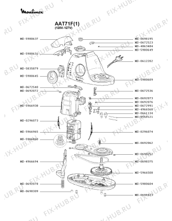 Взрыв-схема кухонного комбайна Moulinex AAT71F(1) - Схема узла 4P000173.2P3