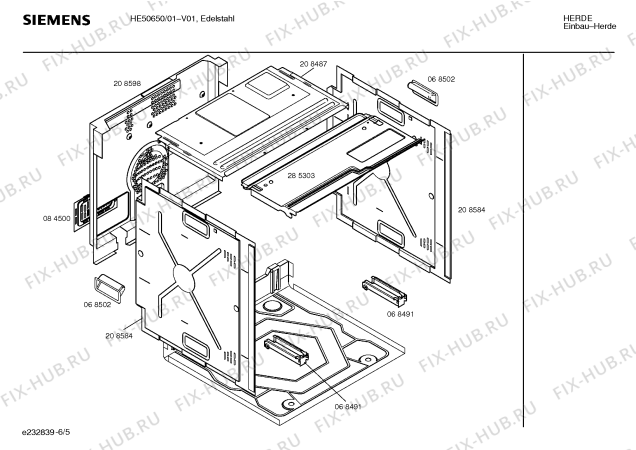 Взрыв-схема плиты (духовки) Siemens HE50650 - Схема узла 05