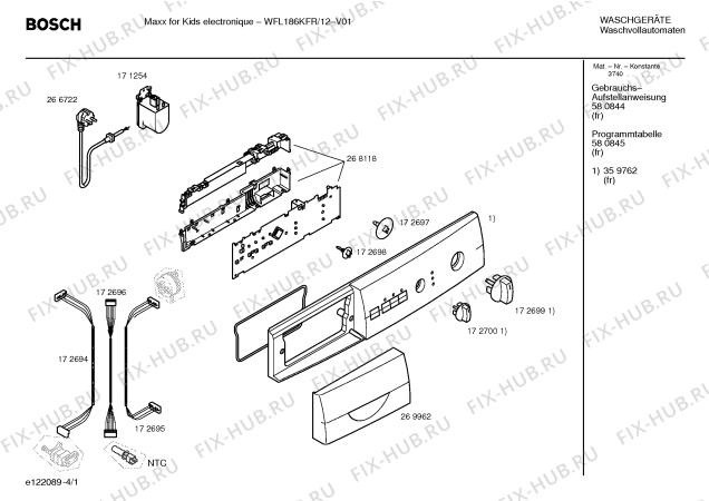 Схема №1 WFL186KFR Maxx for kids electronique с изображением Инструкция по установке и эксплуатации для стиралки Bosch 00580844