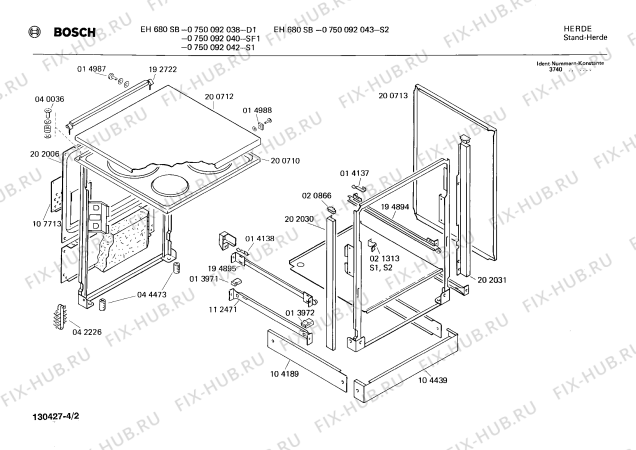 Взрыв-схема плиты (духовки) Bosch 0750092042 EH680SB - Схема узла 02