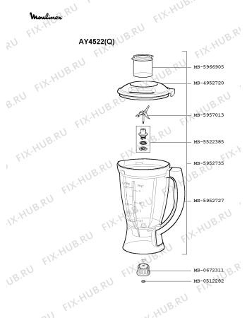 Взрыв-схема блендера (миксера) Moulinex AY4522(Q) - Схема узла 0P002433.6P2