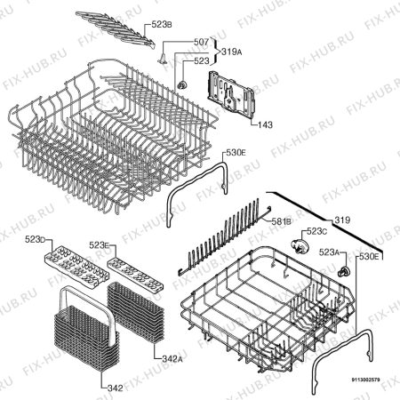 Взрыв-схема посудомоечной машины Zanussi DWS697S - Схема узла Basket 160