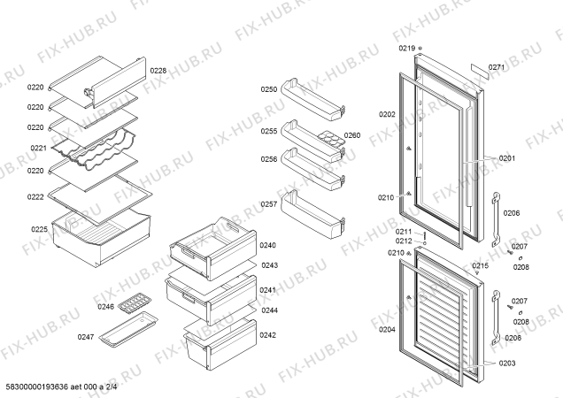 Схема №2 3KF6860W с изображением Дверь морозильной камеры для холодильной камеры Bosch 00714564