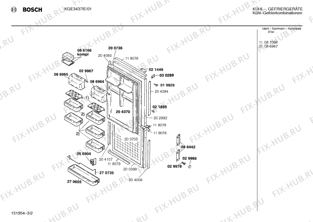 Взрыв-схема холодильника Bosch KGE3437IE - Схема узла 02