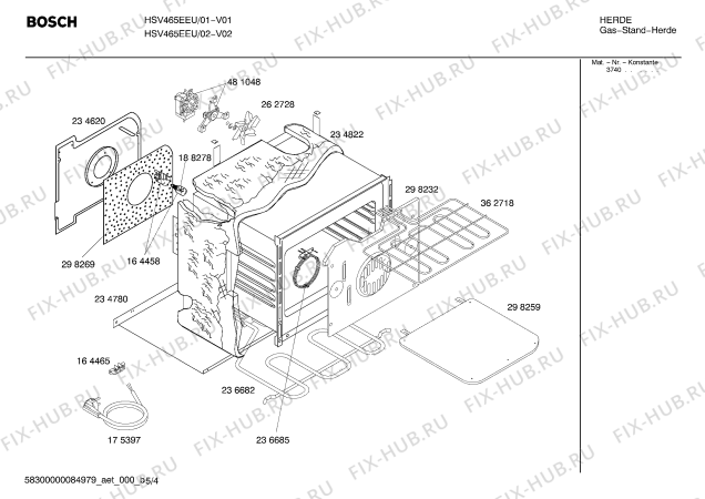Схема №1 HSV458KEU Bosch с изображением Столешница для плиты (духовки) Bosch 00218906