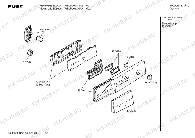 Схема №5 WTLFU09CH Novamatic TK8606 с изображением Ручка для электросушки Bosch 00493526