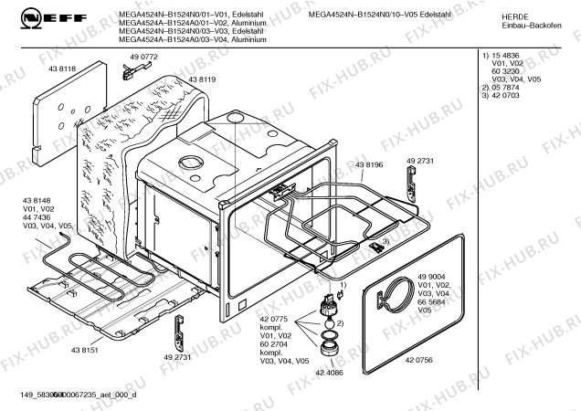 Схема №1 B1524A0 MEGA4524A с изображением Инструкция по эксплуатации для духового шкафа Bosch 00590935