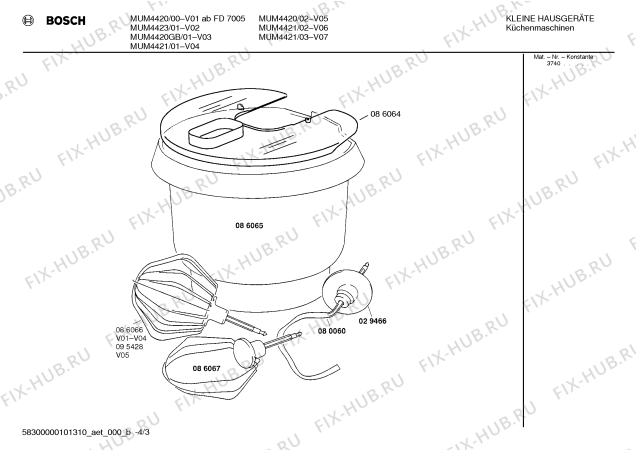 Взрыв-схема кухонного комбайна Bosch MUM4423 - Схема узла 03