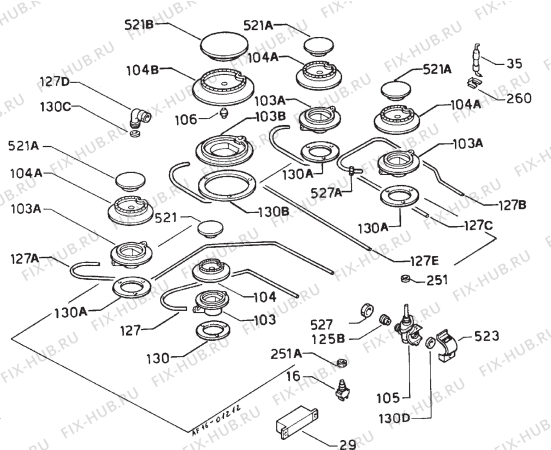 Взрыв-схема плиты (духовки) Rex PNF5A - Схема узла Functional parts 267
