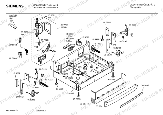 Взрыв-схема посудомоечной машины Siemens SE24A293II PlusSense - Схема узла 05