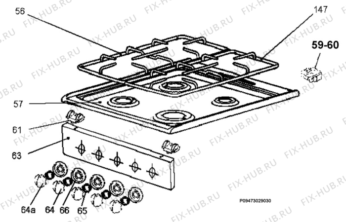 Взрыв-схема плиты (духовки) Horn HC56 - Схема узла Section 4