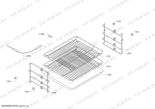 Схема №2 B47FS32H0 с изображением Профильная рейка для духового шкафа Bosch 11025747