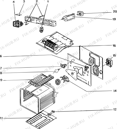 Взрыв-схема плиты (духовки) Indesit F2025 (F008812) - Схема узла