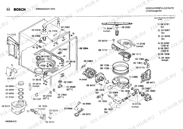 Взрыв-схема посудомоечной машины Bosch SMI6322G - Схема узла 02