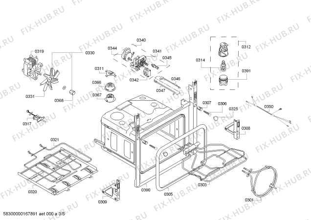 Взрыв-схема плиты (духовки) Siemens HB64AB521F H.SE.PY.L3D.IN.GYFAM.S2a.X.E3_COT/ - Схема узла 03