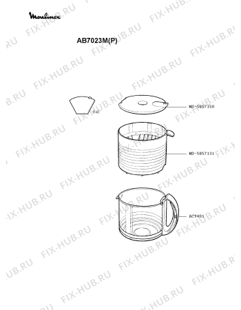 Взрыв-схема кофеварки (кофемашины) Moulinex AB7023M(P) - Схема узла HP001416.5P2
