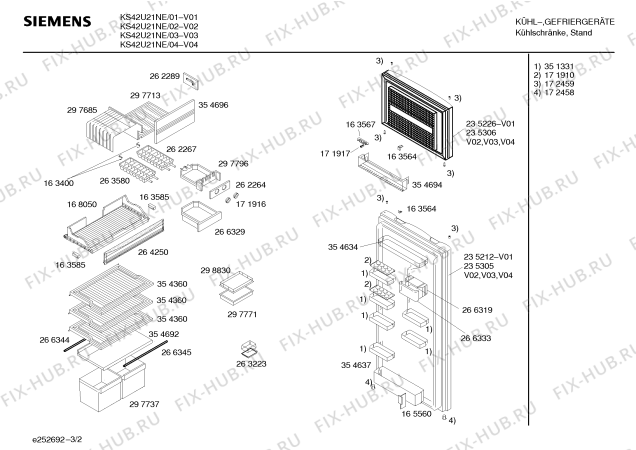 Взрыв-схема холодильника Siemens KS42U21NE - Схема узла 02