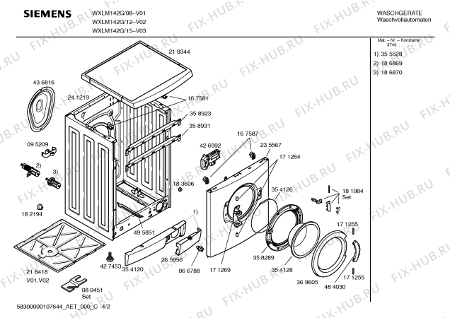 Схема №1 WXLM142G SIWAMAT XLM 142 G с изображением Инструкция по эксплуатации для стиральной машины Siemens 00595481