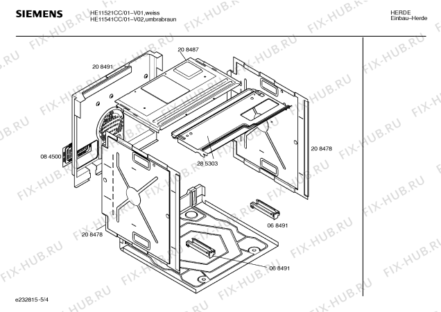 Взрыв-схема плиты (духовки) Siemens HE11521CC - Схема узла 04