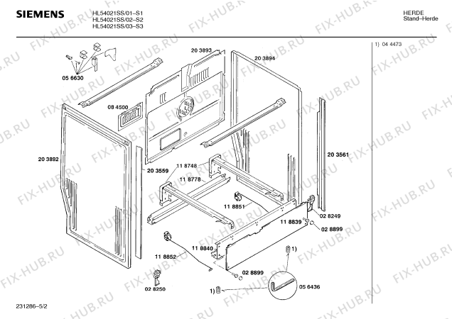 Взрыв-схема плиты (духовки) Siemens HL54021SS - Схема узла 02