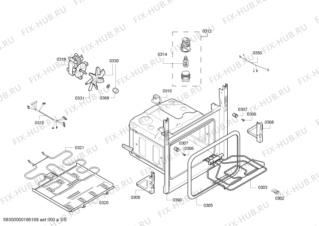 Взрыв-схема плиты (духовки) Bosch HBG43T320R H.BO.NP.L2D.IN.GLASS.B3a.B.E0_C/// - Схема узла 03