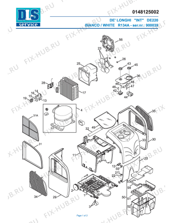Схема №1 DE 220 see technical inf.  IT0126 Label Type B с изображением Рукоятка для электроувлажнителя воздуха DELONGHI TL1730