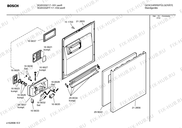 Взрыв-схема посудомоечной машины Bosch SGS5332FF - Схема узла 02