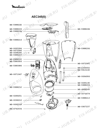 Взрыв-схема кофеварки (кофемашины) Moulinex AEC345(0) - Схема узла YP001612.6P2