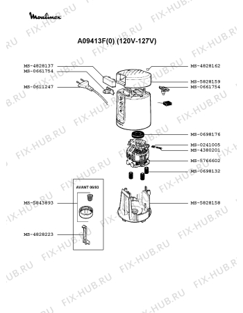 Взрыв-схема блендера (миксера) Moulinex A09413F(0) - Схема узла 9P001095.3P2