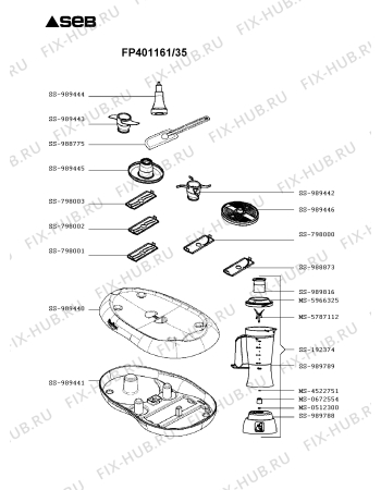 Взрыв-схема кухонного комбайна Seb FP401161/35 - Схема узла EP002823.8P2