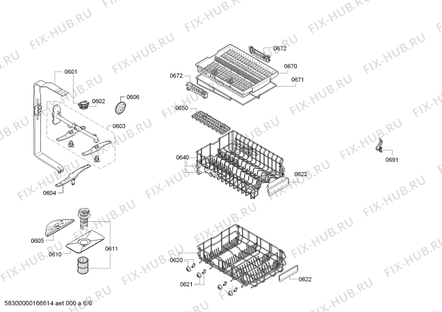 Взрыв-схема посудомоечной машины Bosch SPV58M10RU Silence Plus, Made in Germany - Схема узла 06