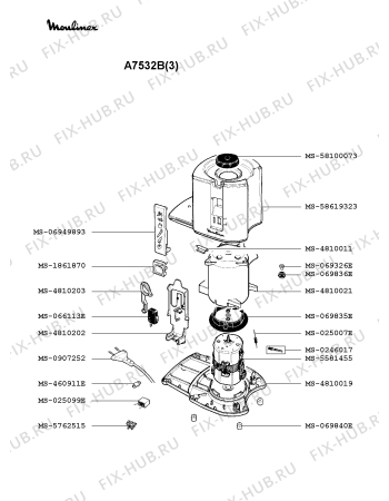Взрыв-схема соковыжималки Moulinex A7532B(3) - Схема узла ZP000827.9P2