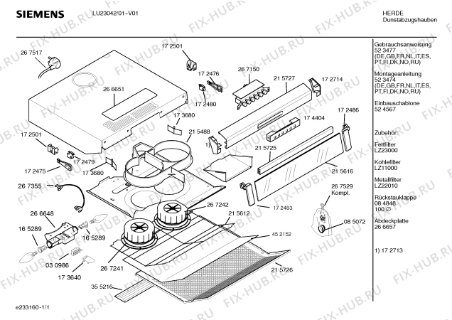 Схема №1 LU23042 с изображением Панель для электровытяжки Siemens 00174404