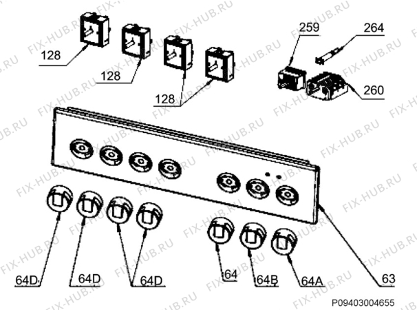 Взрыв-схема плиты (духовки) Electrolux EKC511100W - Схема узла Command panel 037