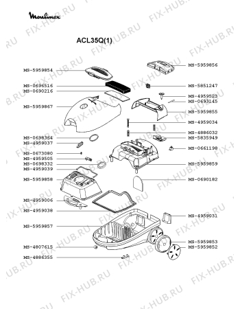 Взрыв-схема пылесоса Moulinex ACL35Q(1) - Схема узла CP002218.8P3