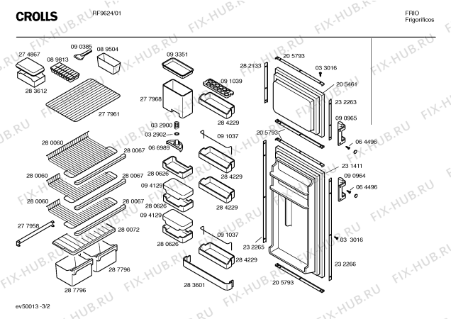 Взрыв-схема холодильника Crolls RF9624 - Схема узла 02