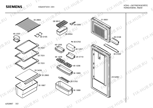 Схема №2 KG24VF2 с изображением Ручка двери для холодильной камеры Siemens 00360109