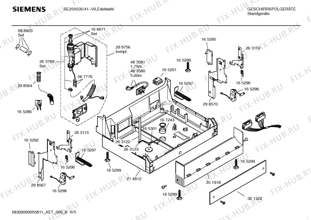 Взрыв-схема посудомоечной машины Siemens SE25A535 - Схема узла 05