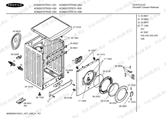 Взрыв-схема стиральной машины Profilo ACM2070TR Profilo ACM2070 - Схема узла 02