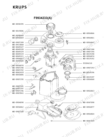 Взрыв-схема кофеварки (кофемашины) Krups F9934233(A) - Схема узла DP001873.3P2