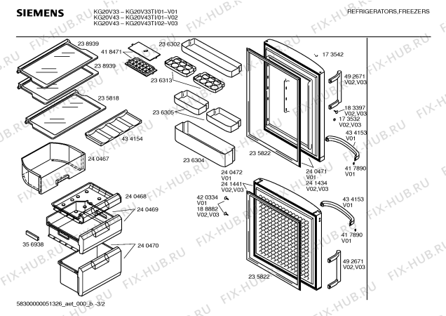 Схема №2 KG20V33TI с изображением Дверь для холодильной камеры Siemens 00240472