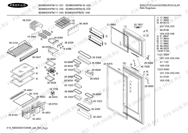 Схема №1 X5KCUBO34H с изображением Крышка для холодильной камеры Bosch 00363405