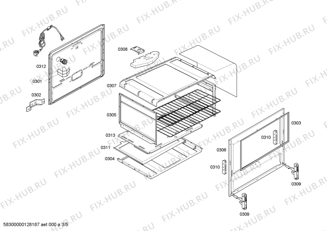 Взрыв-схема плиты (духовки) Continental FSK13K31E9 CP325 BCO GE 127 (CKD) - Схема узла 03