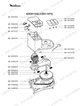 Взрыв-схема кухонного комбайна Moulinex ADG511(Q) - Схема узла GP000494.8P2