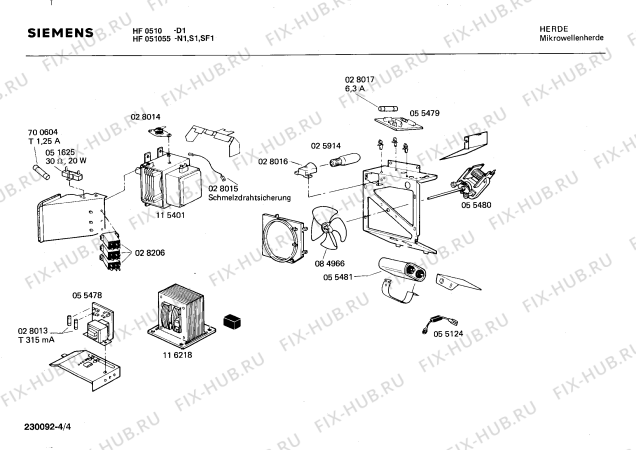 Взрыв-схема микроволновой печи Siemens HF0510 - Схема узла 04