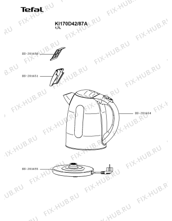 Схема №1 KI170D42/87A с изображением Часть корпуса для чайника (термопота) Tefal SS-201655