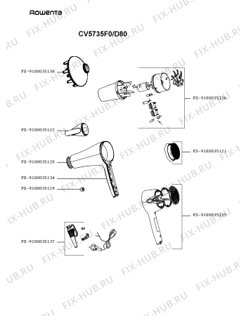 Схема №1 CV5735F0/D80 с изображением Микронасадка для фена Rowenta FS-9100035138