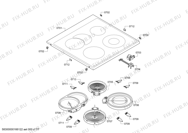 Взрыв-схема плиты (духовки) Siemens HC766543V - Схема узла 07